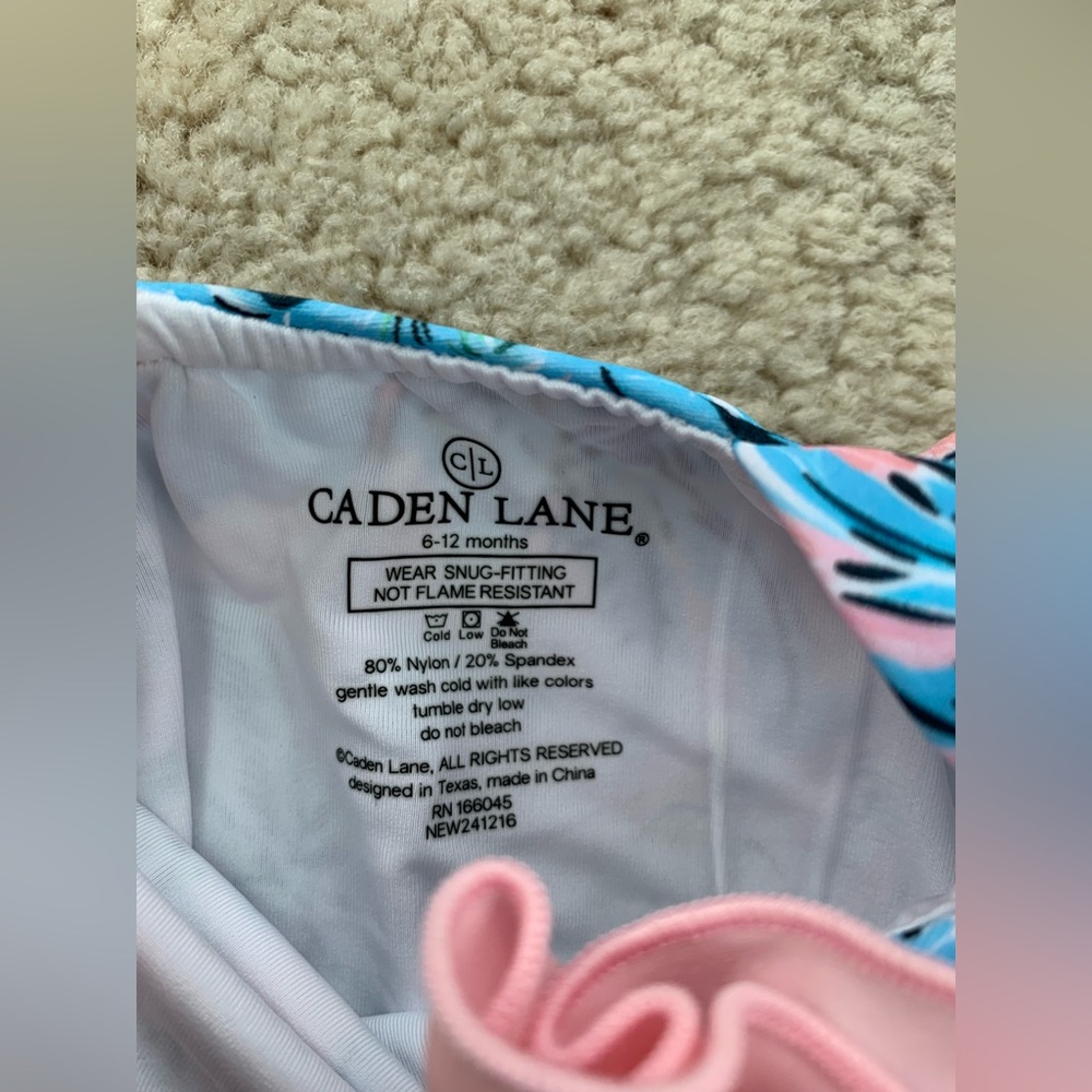 Caden Lane NWT Size 6-12 Months Ocean Pearl Ruffle Palm Tree One Piece Swimsuit - Picture 3 of 7